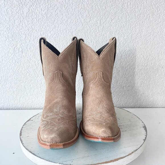 Lane LEXINGTON Womens Cowboy Bootie 7.5 Latte Suede Western Cowgirl Short Boots - Picture 5 of 10
